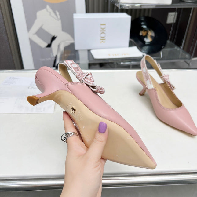 J'ADIOR SLINGBACK PUMP LIGHT PINK CALFSKIN AND EMBROIDERED FABRIC 65 MM