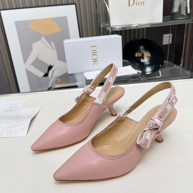 J'ADIOR SLINGBACK PUMP LIGHT PINK CALFSKIN AND EMBROIDERED FABRIC 65 MM