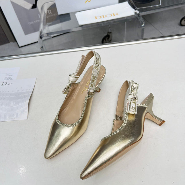 J'ADIOR SLINGBACK PUMP LIGHT GOLD CALFSKIN AND EMBROIDERED FABRIC 65 MM