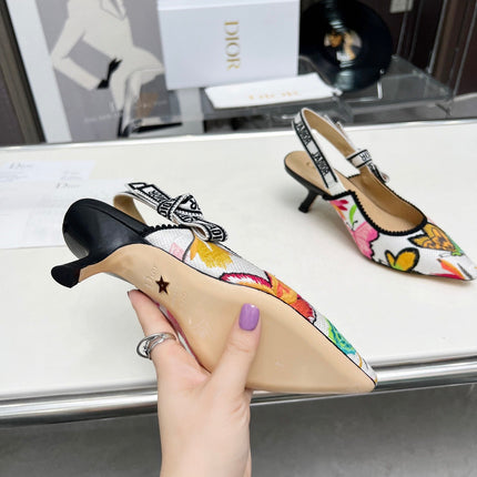 J'ADIOR SLINGBACK PUMP COLORFUL NATURAL RAFFIA AND EMBROIDERED COTTON 65 MM 130844