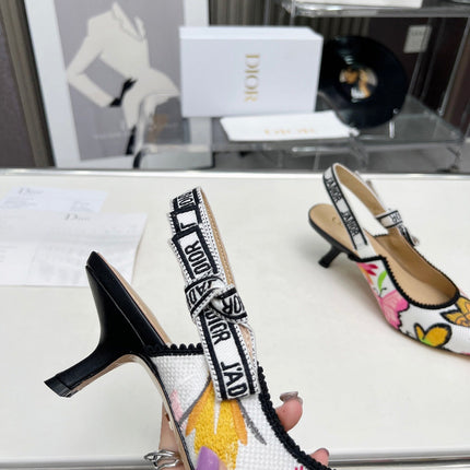 J'ADIOR SLINGBACK PUMP COLORFUL NATURAL RAFFIA AND EMBROIDERED COTTON 65 MM 130844