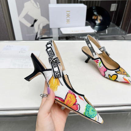 J'ADIOR SLINGBACK PUMP COLORFUL NATURAL RAFFIA AND EMBROIDERED COTTON 65 MM 130844