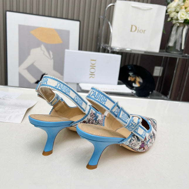 J'ADIOR SLINGBACK PUMP COLORFUL NATURAL RAFFIA AND EMBROIDERED COTTON 65 MM 130845