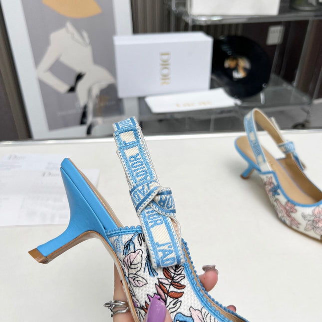 J'ADIOR SLINGBACK PUMP COLORFUL NATURAL RAFFIA AND EMBROIDERED COTTON 65 MM 130845