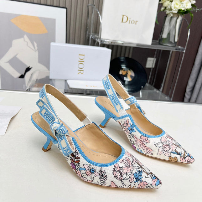 J'ADIOR SLINGBACK PUMP COLORFUL NATURAL RAFFIA AND EMBROIDERED COTTON 65 MM 130845