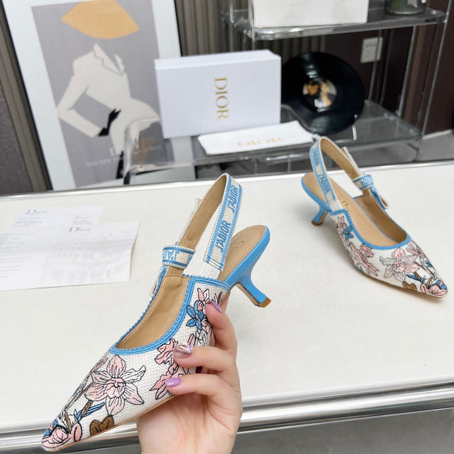 J'ADIOR SLINGBACK PUMP COLORFUL NATURAL RAFFIA AND EMBROIDERED COTTON 65 MM 130845