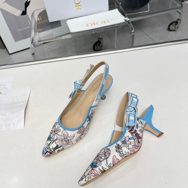 J'ADIOR SLINGBACK PUMP COLORFUL NATURAL RAFFIA AND EMBROIDERED COTTON 65 MM 130845