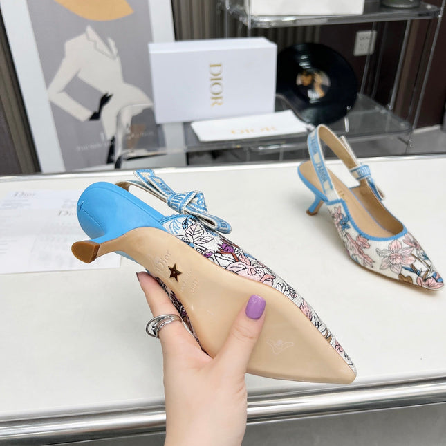 J'ADIOR SLINGBACK PUMP COLORFUL NATURAL RAFFIA AND EMBROIDERED COTTON 65 MM 130845