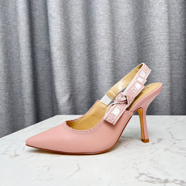 J'ADIOR SLINGBACK PUMP LIGHT PINK CALFSKIN AND EMBROIDERED FABRIC 10 CM