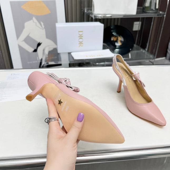 J'ADIOR SLINGBACK PUMP LIGHT PINK CALFSKIN AND EMBROIDERED FABRIC 10 CM