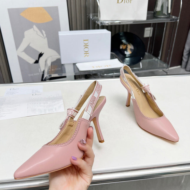 J'ADIOR SLINGBACK PUMP LIGHT PINK CALFSKIN AND EMBROIDERED FABRIC 10 CM