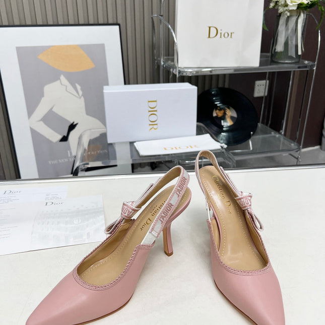 J'ADIOR SLINGBACK PUMP LIGHT PINK CALFSKIN AND EMBROIDERED FABRIC 10 CM