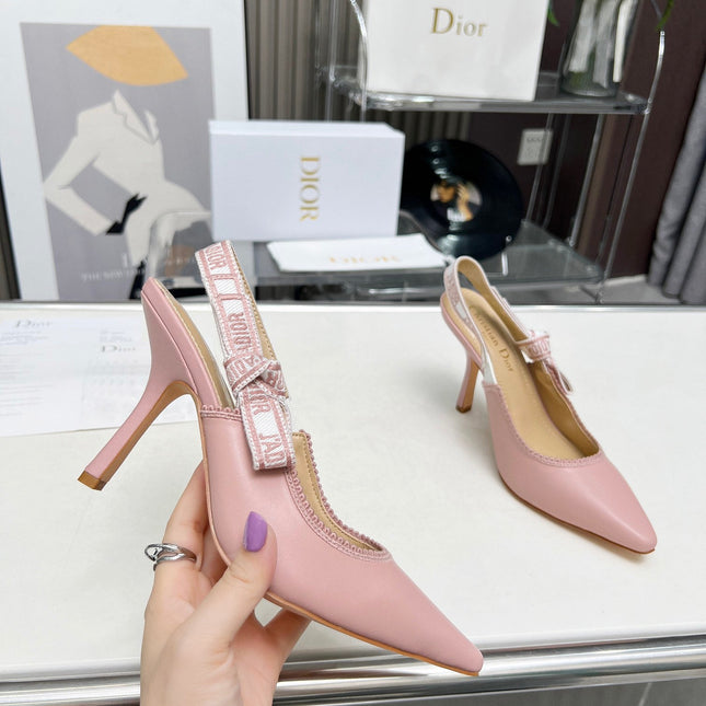 J'ADIOR SLINGBACK PUMP LIGHT PINK CALFSKIN AND EMBROIDERED FABRIC 10 CM