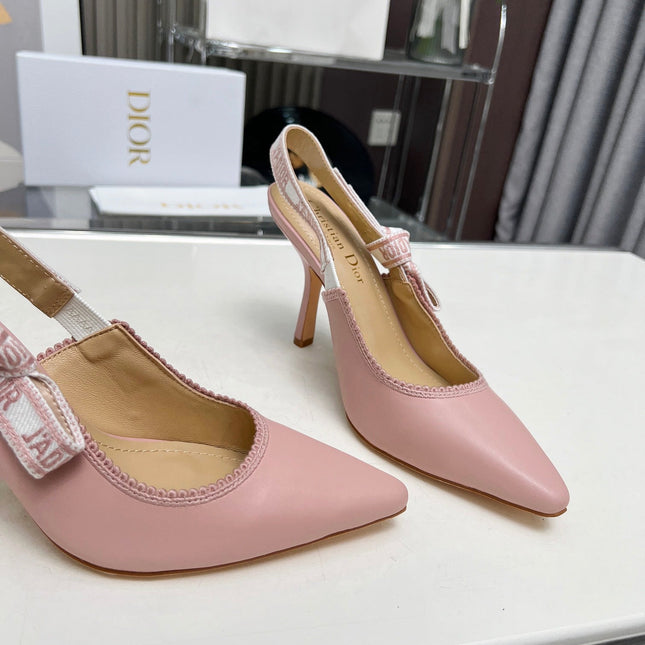 J'ADIOR SLINGBACK PUMP LIGHT PINK CALFSKIN AND EMBROIDERED FABRIC 10 CM