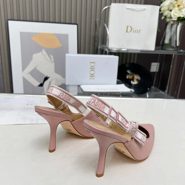J'ADIOR SLINGBACK PUMP LIGHT PINK CALFSKIN AND EMBROIDERED FABRIC 10 CM