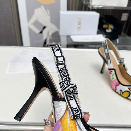 J'ADIOR SLINGBACK PUMP COLORFUL NATURAL RAFFIA AND EMBROIDERED COTTON 10 CM 130857