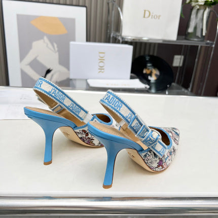 J'ADIOR SLINGBACK PUMP COLORFUL NATURAL RAFFIA AND EMBROIDERED COTTON 10 CM 130858