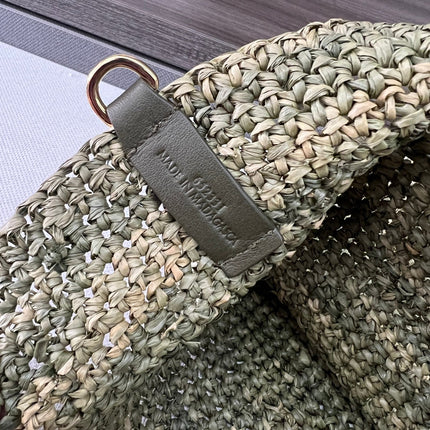 LOEWE 25S SLIT TOTE BAG 30 IN OLIVE DRAB RAFFIA CANVAS SHOULDER STRAP