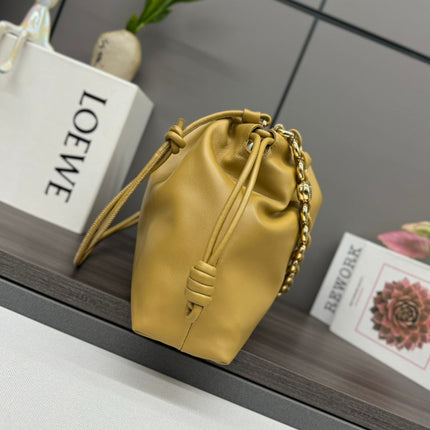 LOE LARGE 41 FLAMENCO PURSE BUCKET IN DIJON YELLOW LAMBSKIN GOLD HARDWARE