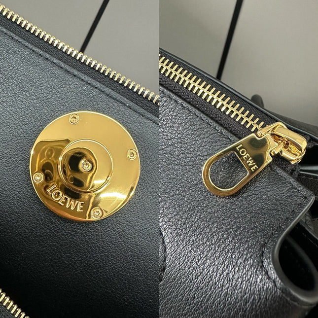 LOEWE 25S MADRID BAG 28 IN BLACK CALFSKIN GOLD HARDWARE