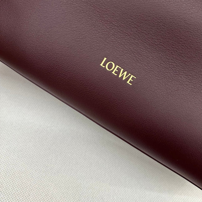 LOEWE 25S MADRID BAG 28 IN DARK WINE CALFSKIN GOLD HARDWARE