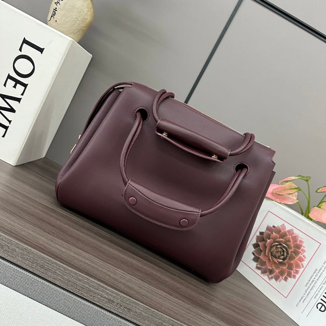LOEWE 25S MADRID BAG 28 IN DARK WINE CALFSKIN GOLD HARDWARE