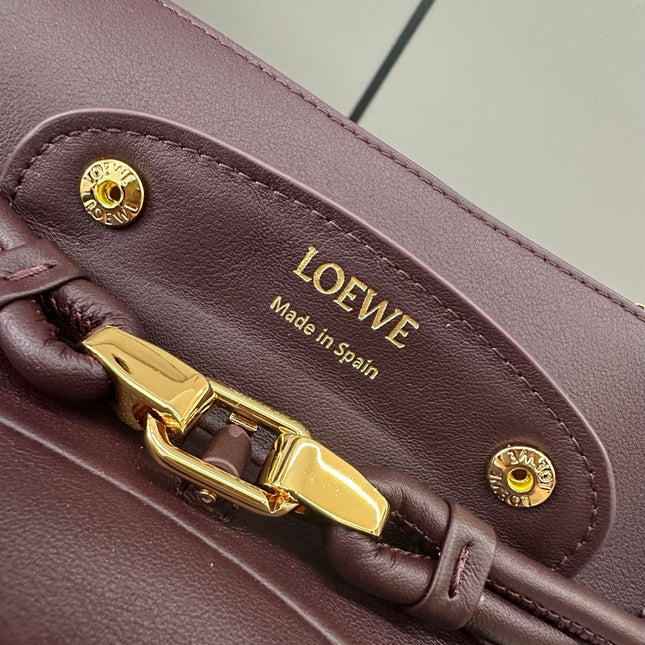 LOEWE 25S MADRID BAG 28 IN DARK WINE CALFSKIN GOLD HARDWARE