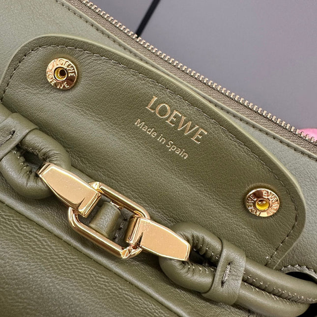 LOEWE 25S MADRID BAG 28 IN OLIVE GREEN CALFSKIN GOLD HARDWARE