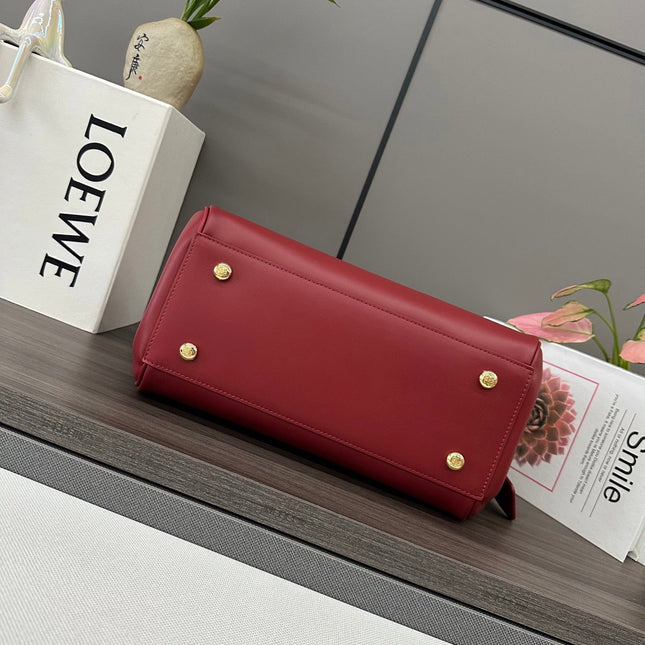 LOEWE 25S MADRID BAG 28 IN CHERRY RED CALFSKIN GOLD HARDWARE