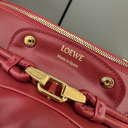 LOEWE 25S MADRID BAG 28 IN CHERRY RED CALFSKIN GOLD HARDWARE