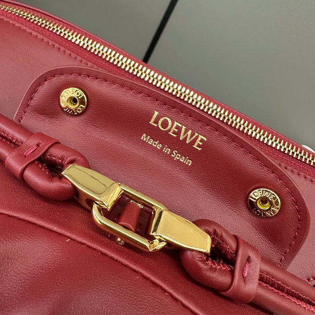 LOEWE 25S MADRID BAG 28 IN CHERRY RED CALFSKIN GOLD HARDWARE