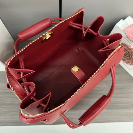 LOEWE 25S MADRID BAG 28 IN CHERRY RED CALFSKIN GOLD HARDWARE