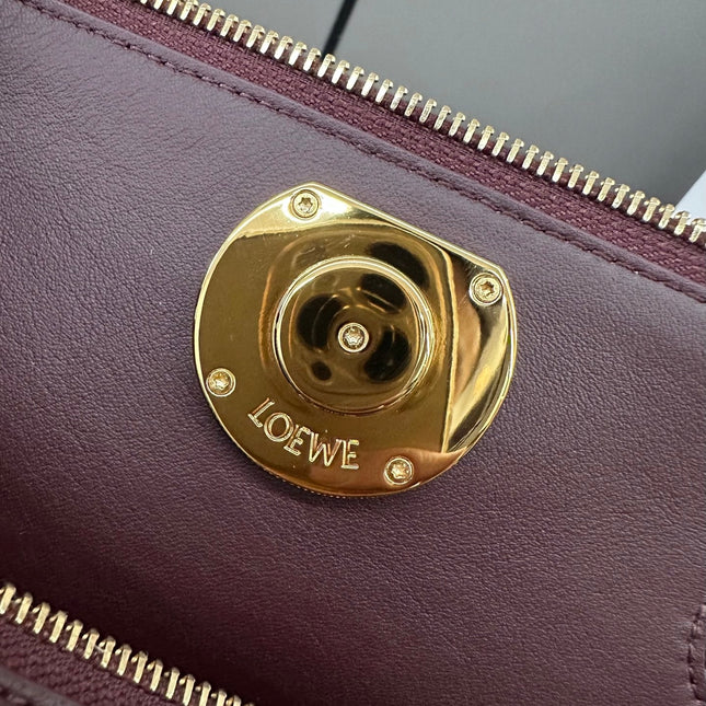 LOEWE 25S MEDIUM MADRID BAG 23 IN DARK WINE CALFSKIN GOLD HARDWARE