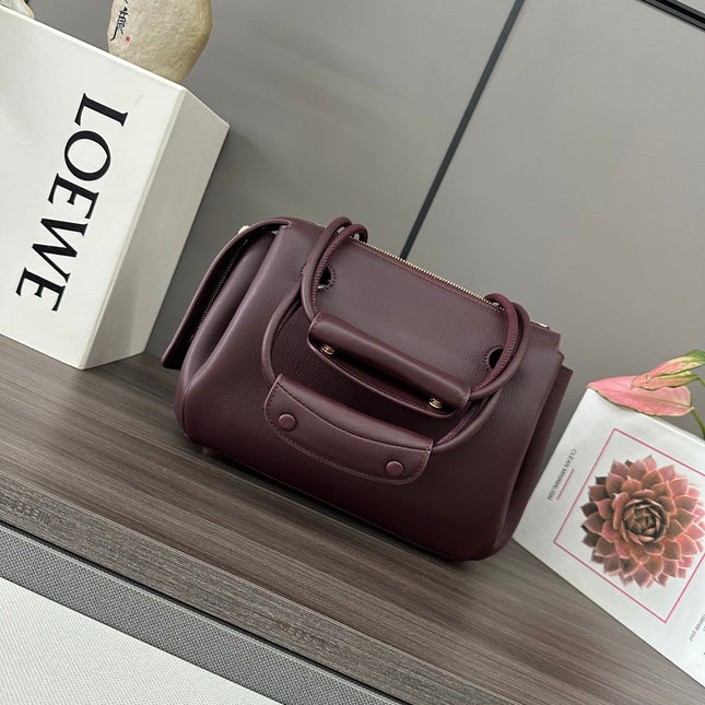 LOEWE 25S MEDIUM MADRID BAG 23 IN DARK WINE CALFSKIN GOLD HARDWARE