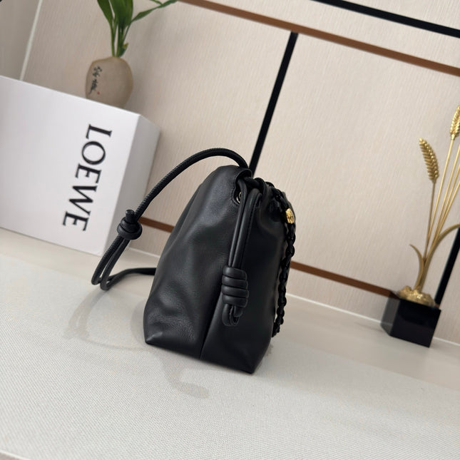 LOEWE 25S FLAMENCO PURSE 30 IN FULL BLACK NAPPA LEATHER GOLD HARDWARE