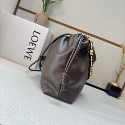 LOEWE 25S FLAMENCO PURSE 41 IN DARK BROWN NAPPA LEATHER GOLD HARDWARE