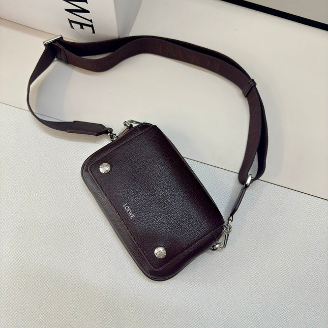 LOEWE 25S PEBBLE BAG 20 IN DARK ROSEWOOD CALFSKIN SILVER HARDWARE