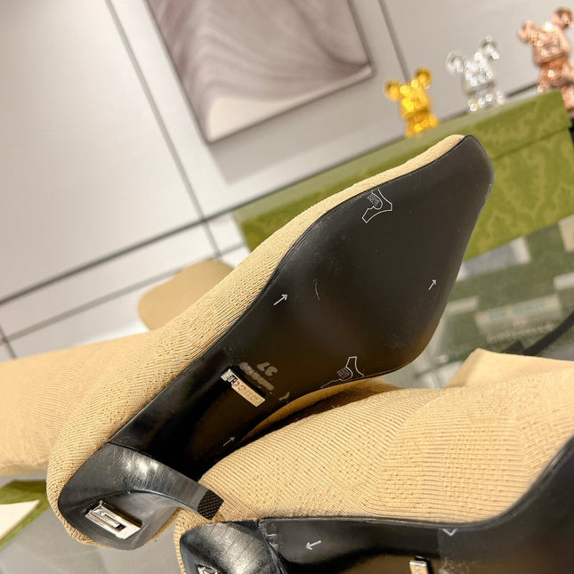 THIGH HIGH BOOTS IN BEIGE KNITTED FABRIC