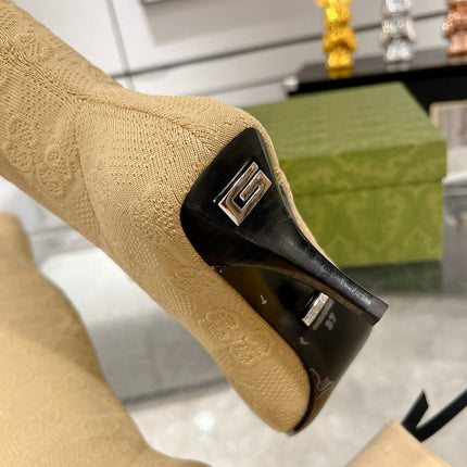 THIGH HIGH BOOTS IN BEIGE KNITTED FABRIC