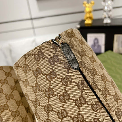 GG KNEE BOOTS IN BEIGE MONOGRAM JACQUARD FABRIC AND CALFSKIN LINING