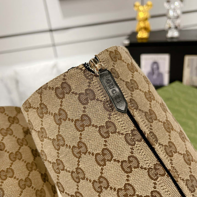 GG KNEE BOOTS IN BEIGE MONOGRAM JACQUARD FABRIC AND CALFSKIN LINING