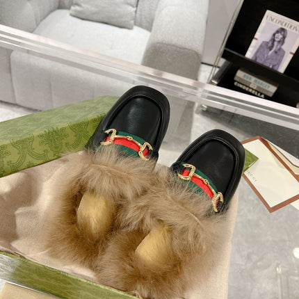 HORSEBIT MULE WITH WEB IN BLACK CALFSKIN MIX MINK FUR