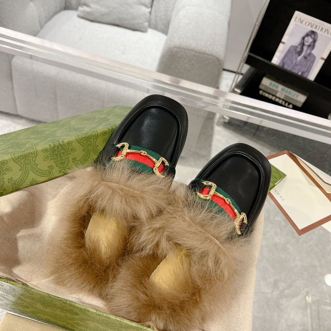 HORSEBIT MULE WITH WEB IN BLACK CALFSKIN MIX MINK FUR