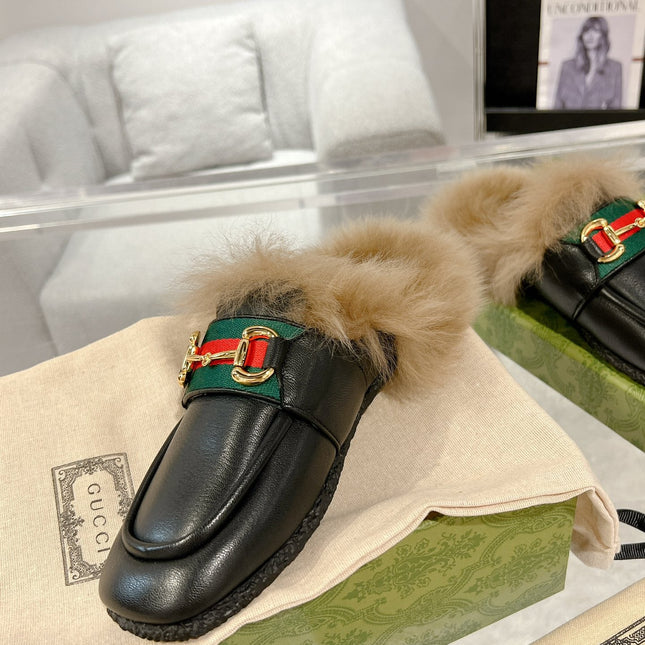 HORSEBIT MULE WITH WEB IN BLACK CALFSKIN MIX MINK FUR