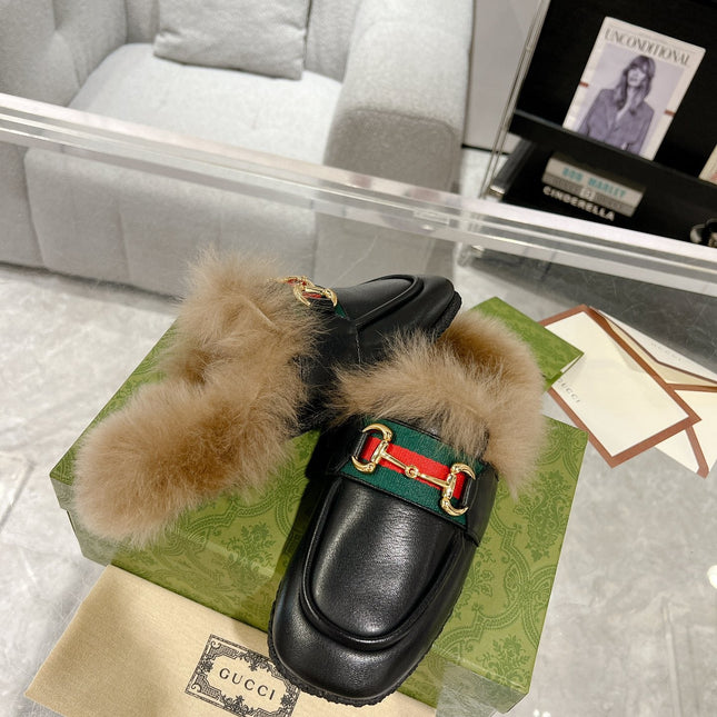HORSEBIT MULE WITH WEB IN BLACK CALFSKIN MIX MINK FUR