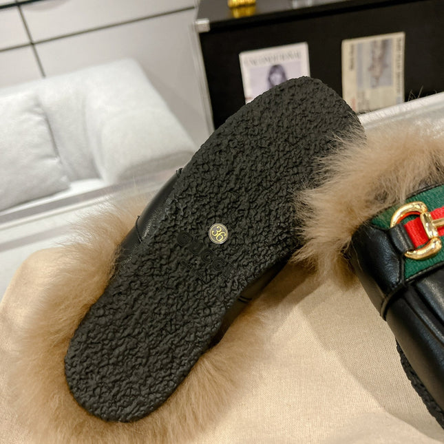 HORSEBIT MULE WITH WEB IN BLACK CALFSKIN MIX MINK FUR