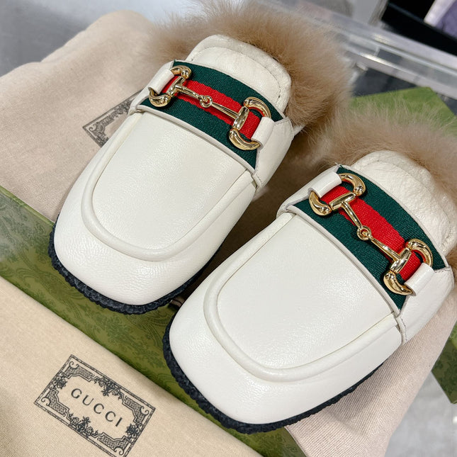 HORSEBIT MULE WITH WEB IN WHITE CALFSKIN MIX MINK FUR