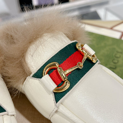 HORSEBIT MULE WITH WEB IN WHITE CALFSKIN MIX MINK FUR