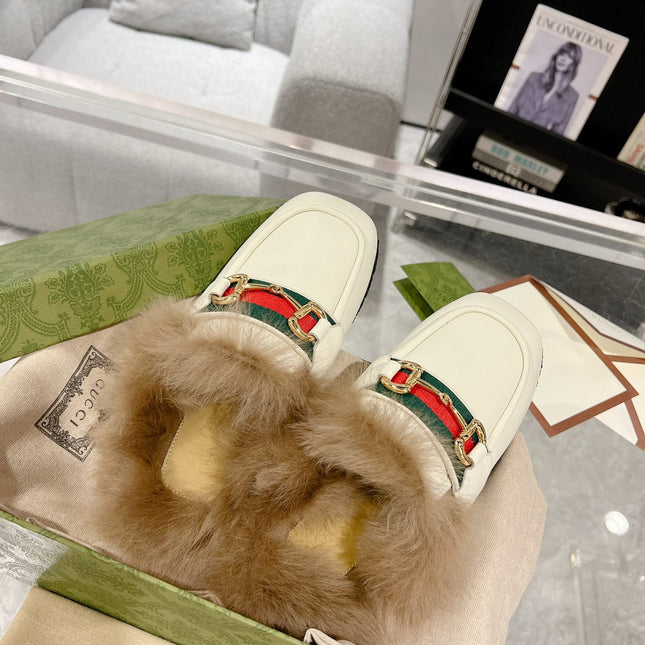 HORSEBIT MULE WITH WEB IN WHITE CALFSKIN MIX MINK FUR