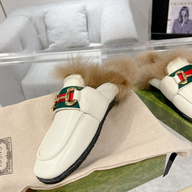 HORSEBIT MULE WITH WEB IN WHITE CALFSKIN MIX MINK FUR